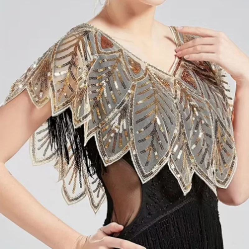 Gold and silver sequin shoulder cape