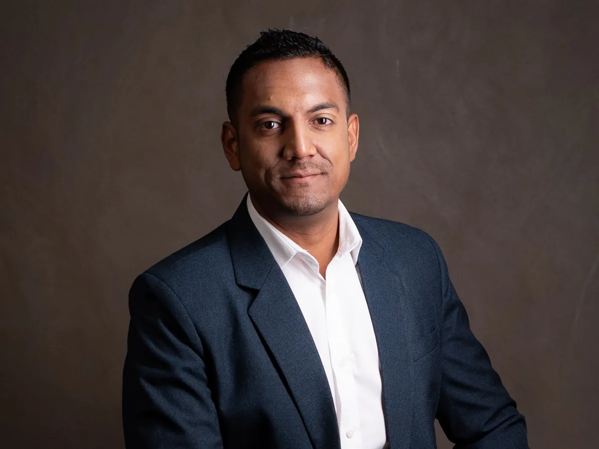 Professional headshot photographed with controlled studio lighting in Mauritius