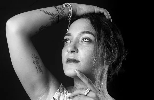 Studio portrait of a young female model in Mauritius with gentle lighting